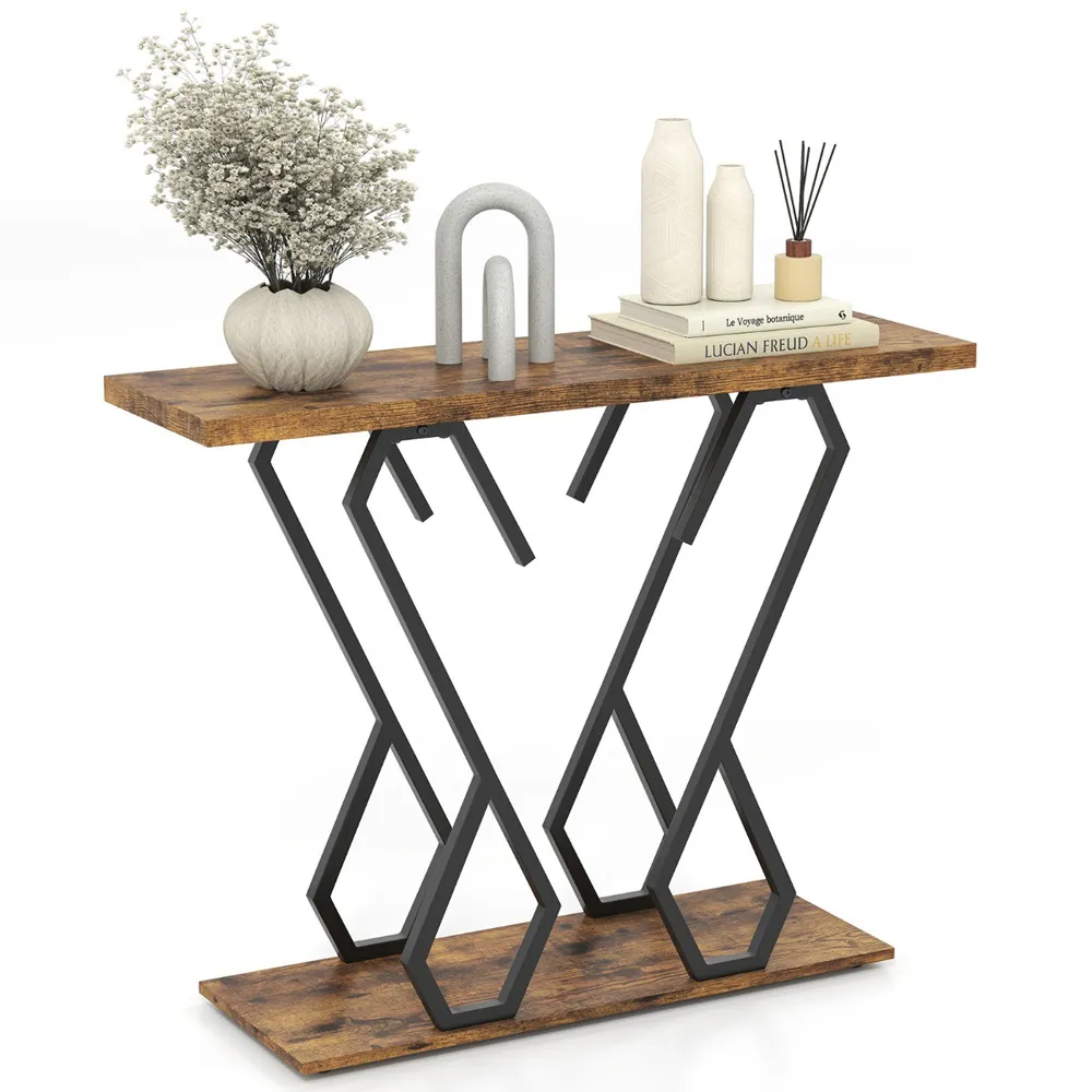 Faux Marble Console Table - Brown