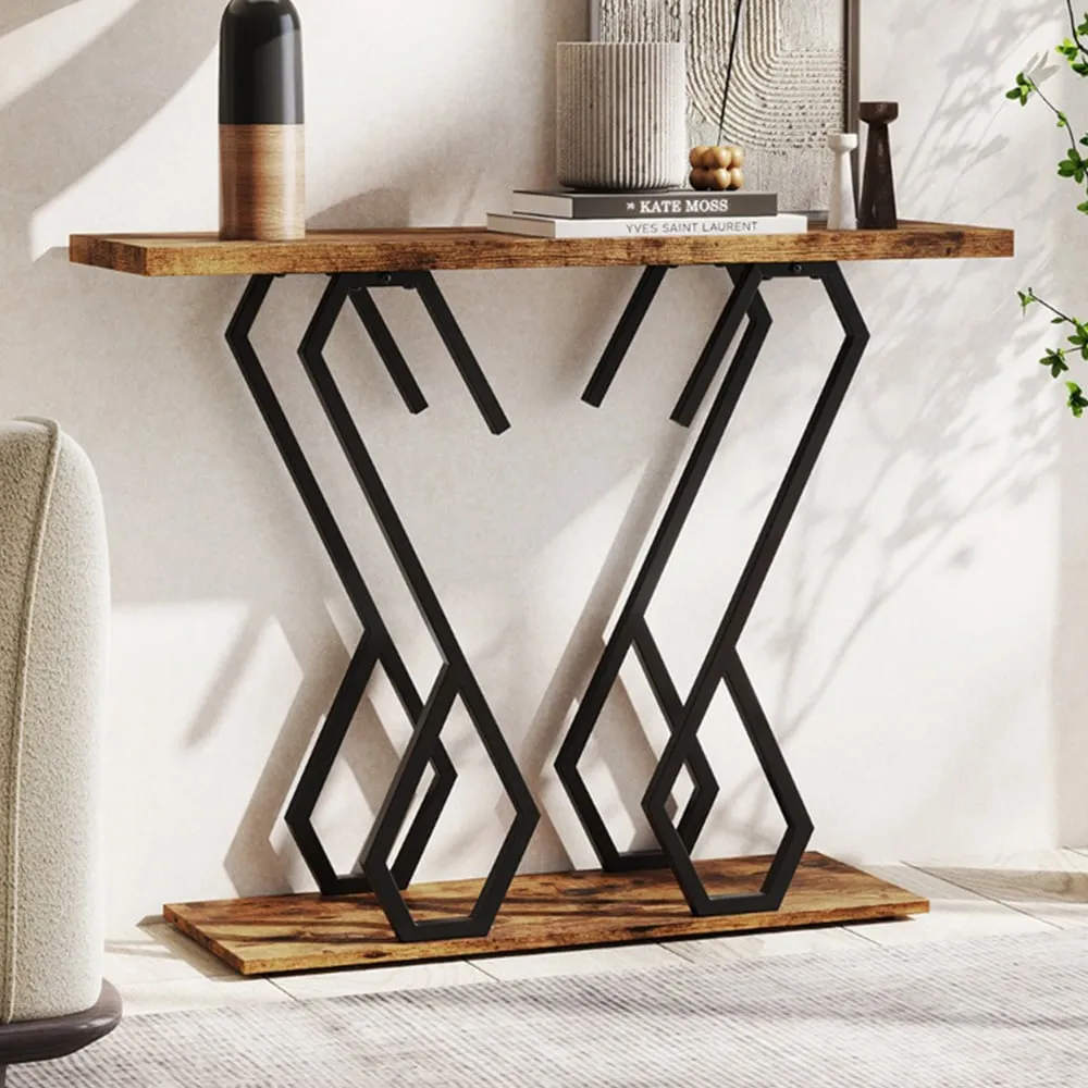Faux Marble Console Table - Brown