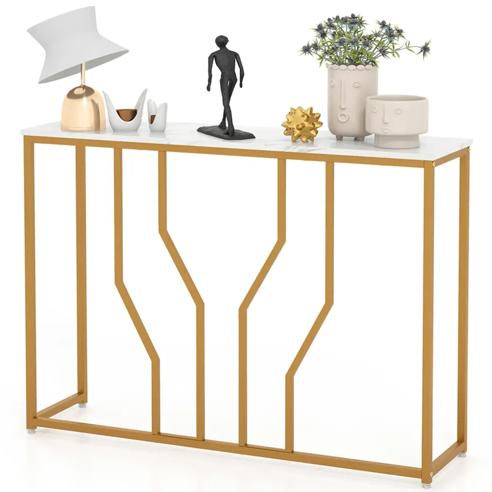 Faux Marble Console Table - Gold, White
