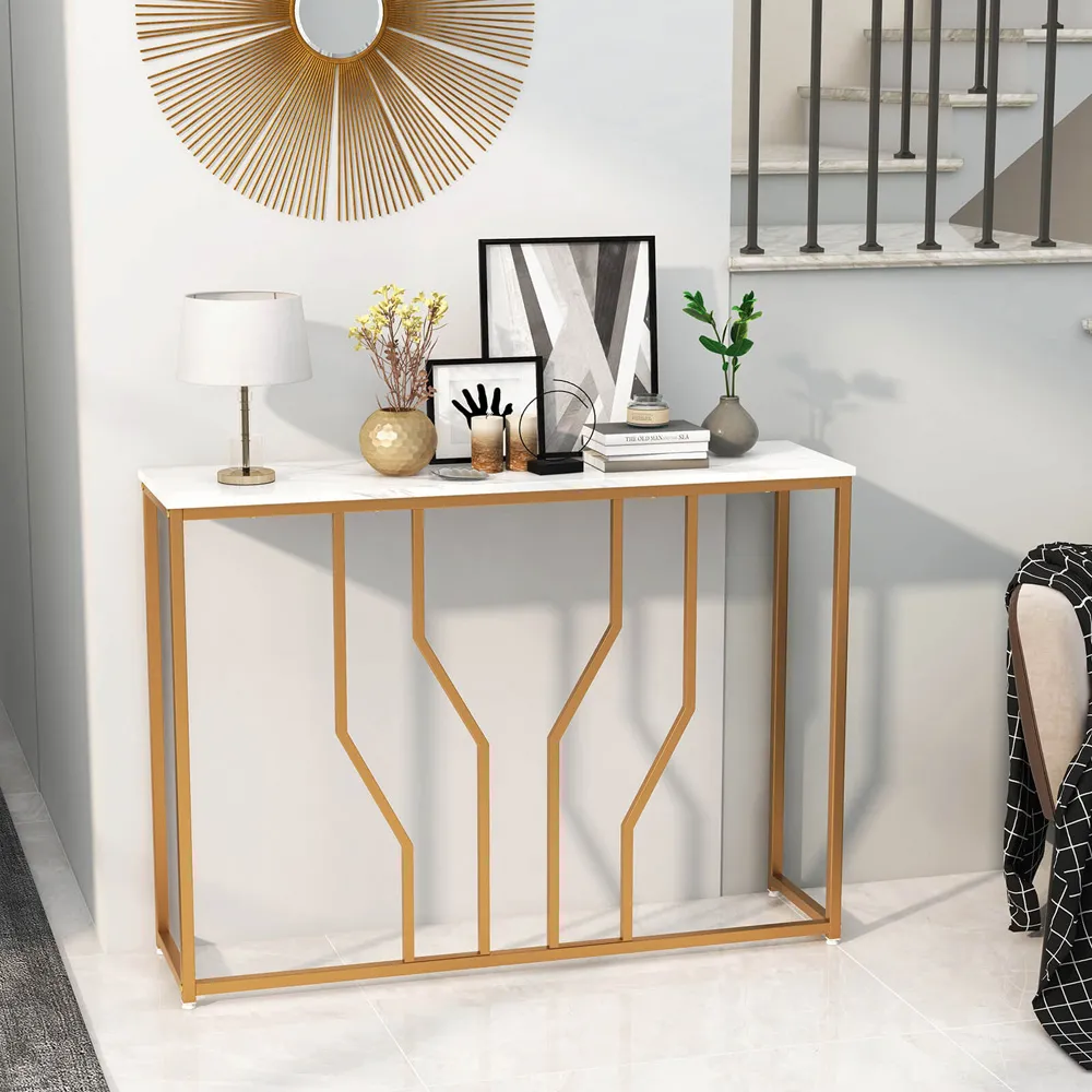 Faux Marble Console Table - Gold, White