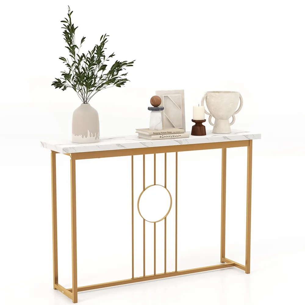 Faux Marble Console Table - Gold, White