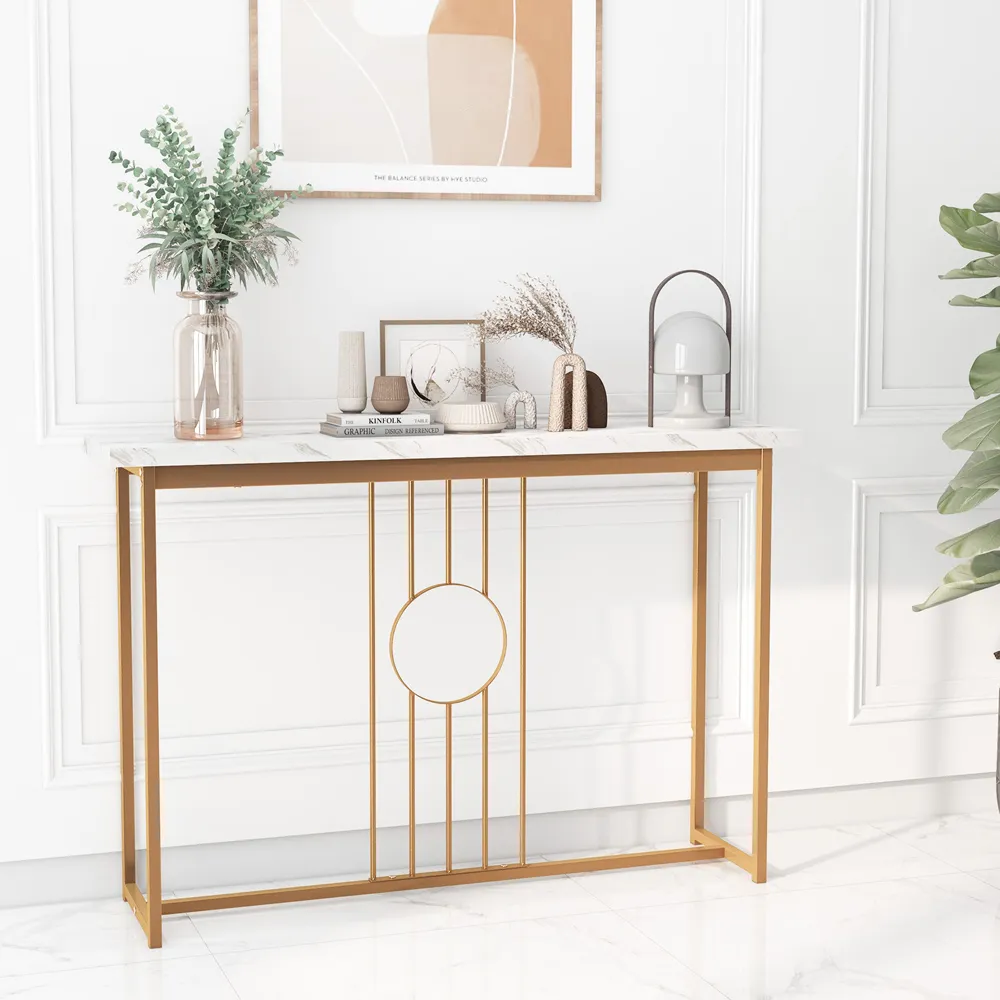 Faux Marble Console Table - Gold, White