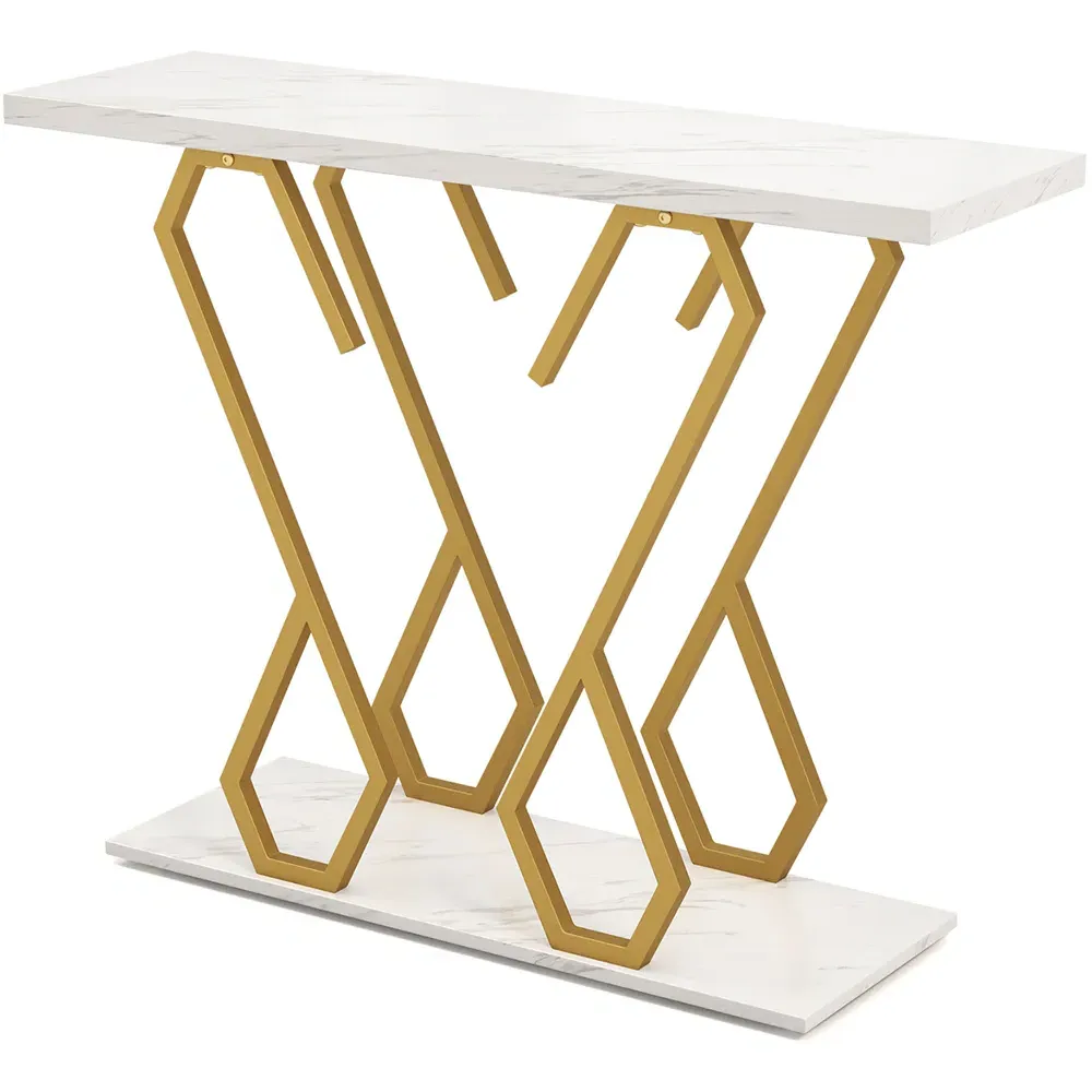 Faux Marble Console Table - White