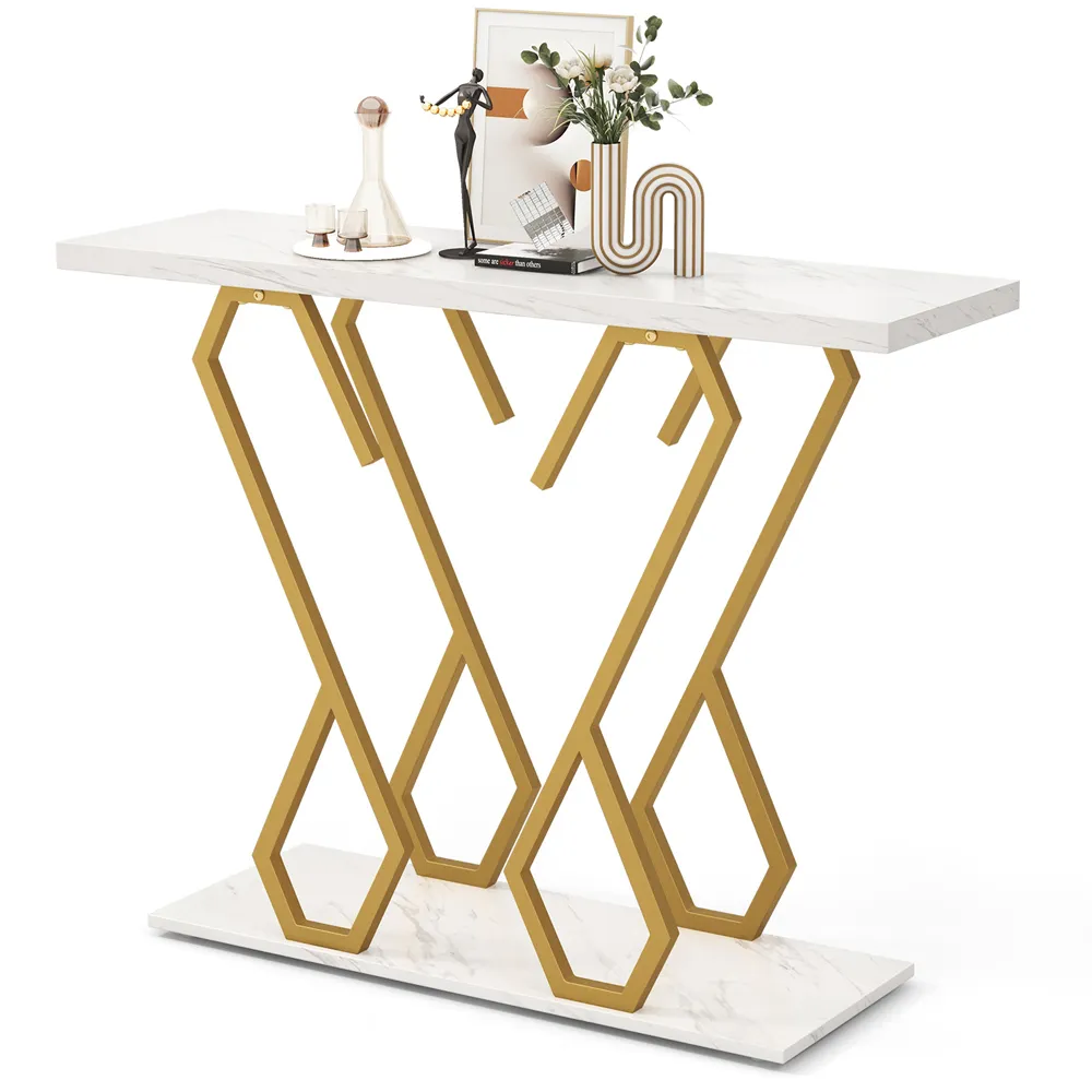 Faux Marble Console Table - White