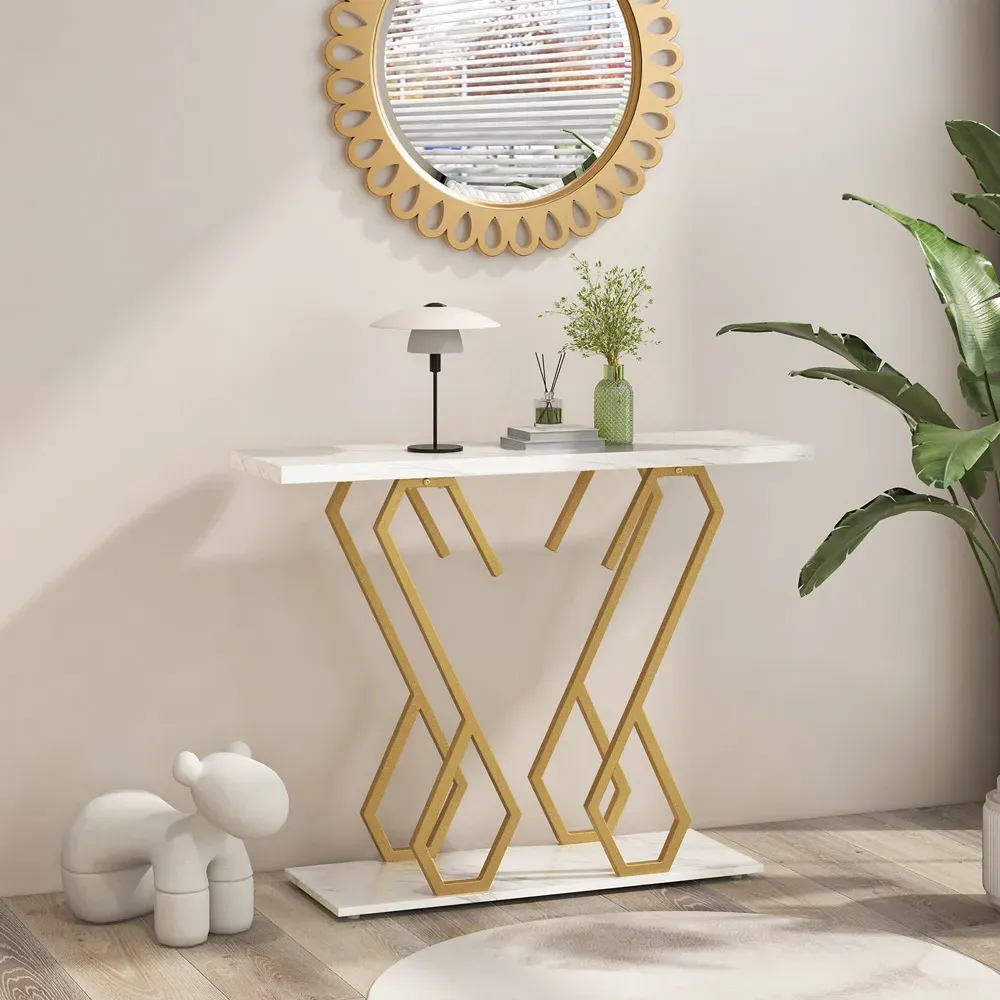 Faux Marble Console Table - White