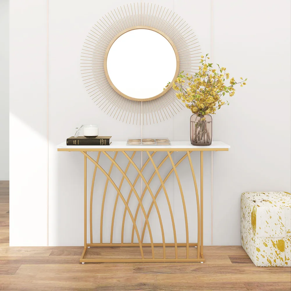 Faux Marble Console Table - White, Gold