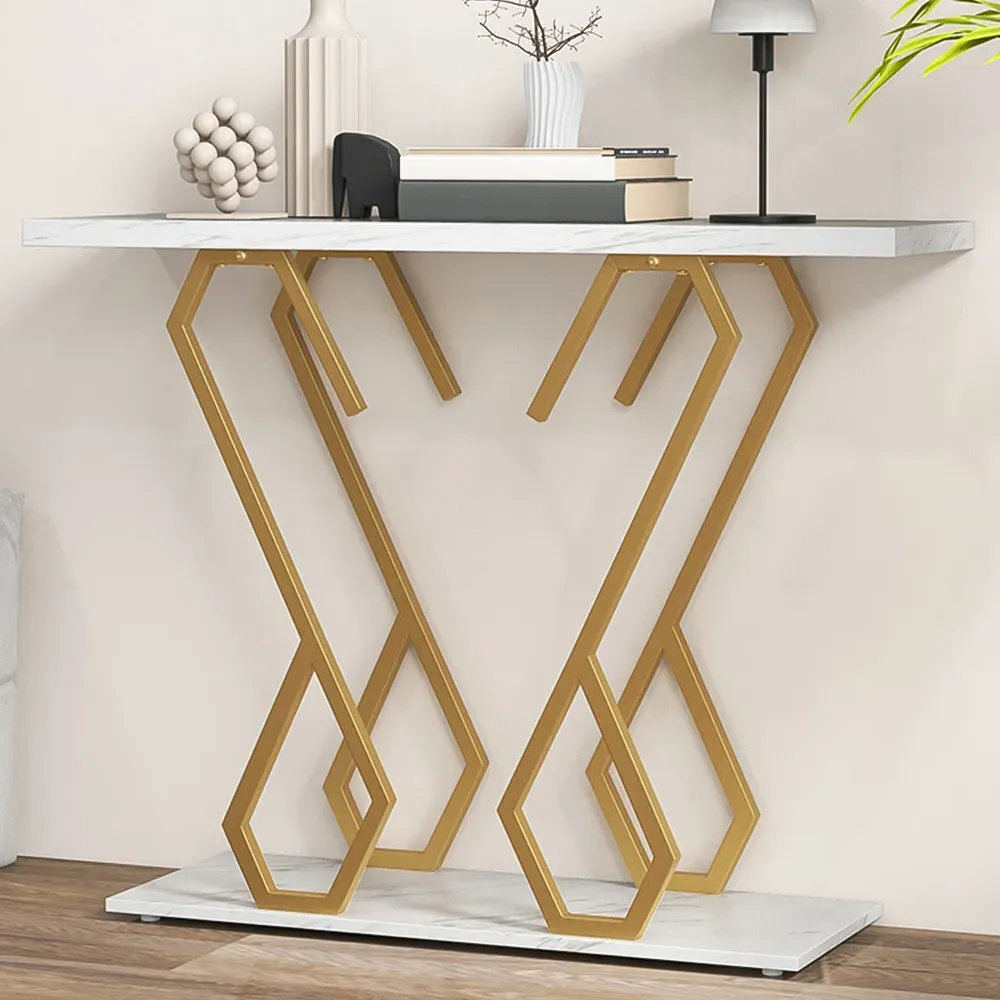 Faux Marble Console Table - White