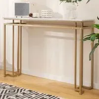 Faux Marble Console Table with Geometric Frame - White, Gold