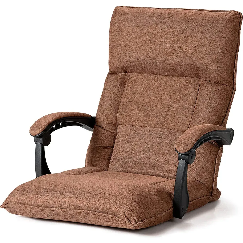 Floor Sofa Chair with Adjustable Backrest - Brown, Linen