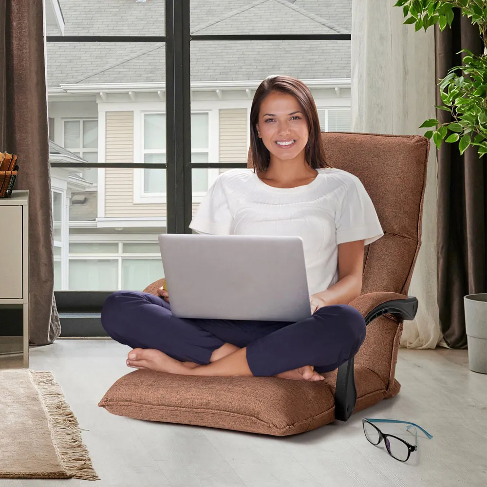 Floor Sofa Chair with Adjustable Backrest - Brown, Linen