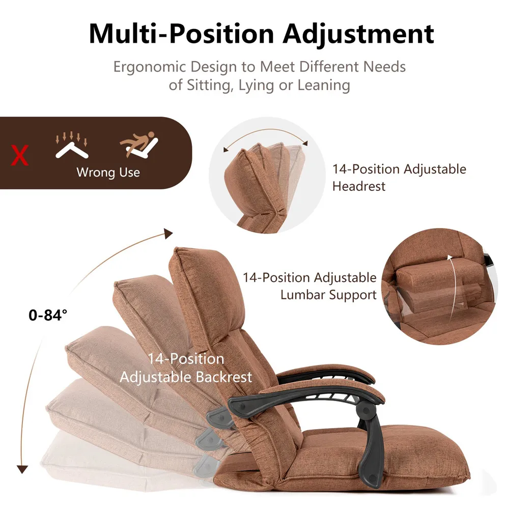 Floor Sofa Chair with Adjustable Backrest - Brown, Linen