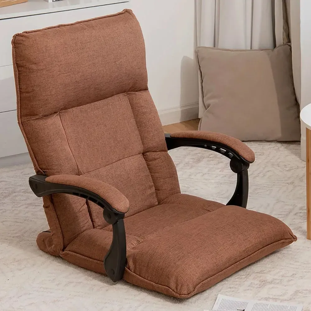 Floor Sofa Chair with Adjustable Backrest - Brown, Linen