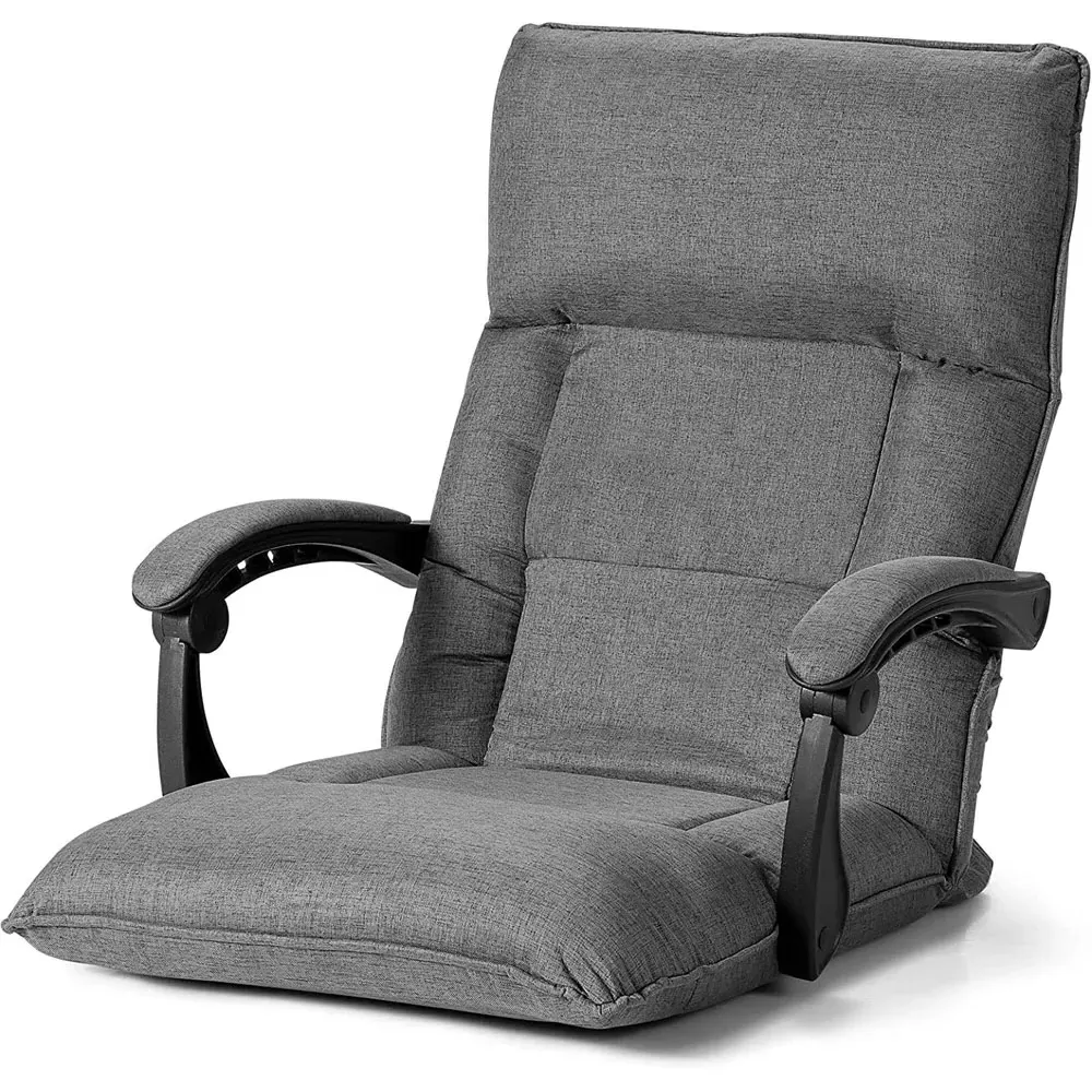 Floor Sofa Chair with Adjustable Backrest - Grey, Linen