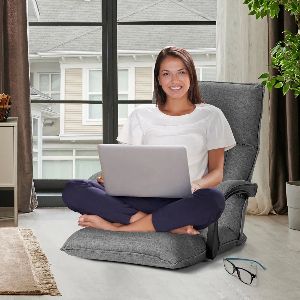 Floor Sofa Chair with Adjustable Backrest - Grey, Linen