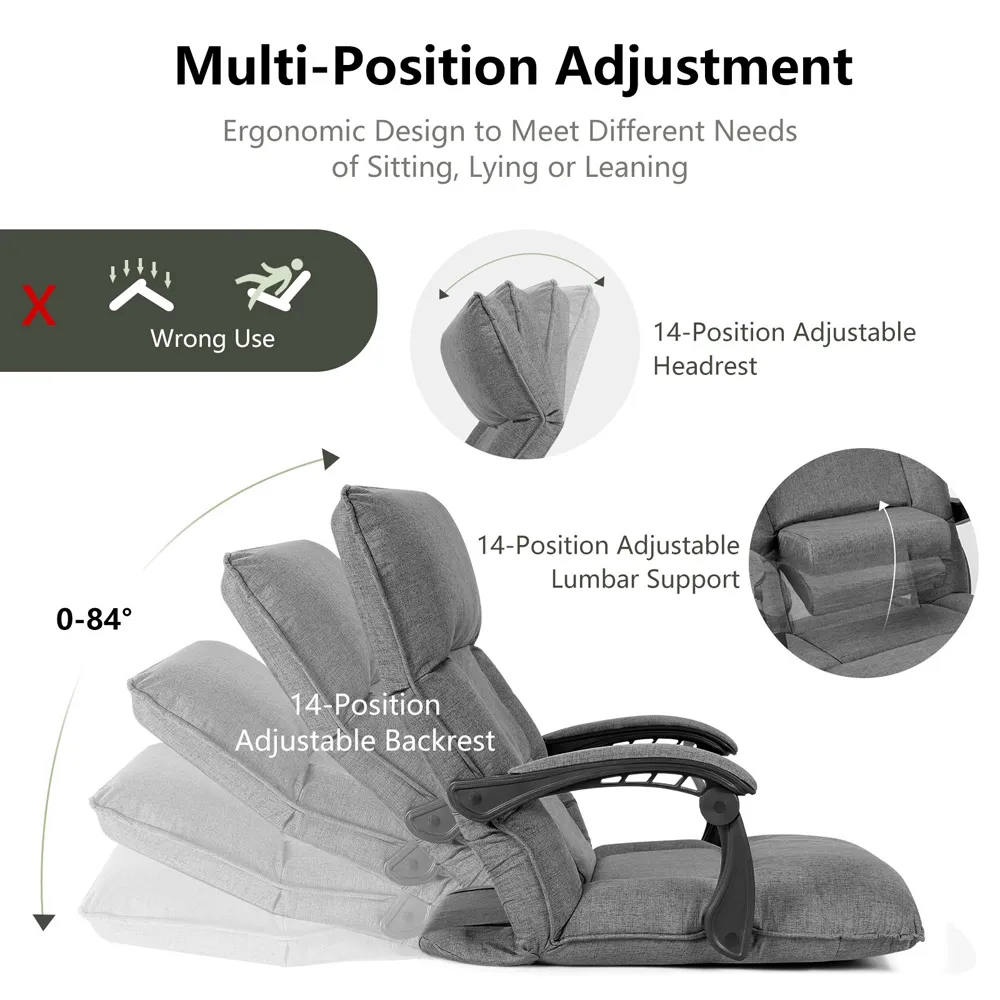 Floor Sofa Chair with Adjustable Backrest - Grey, Linen