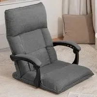 Floor Sofa Chair with Adjustable Backrest - Grey, Linen