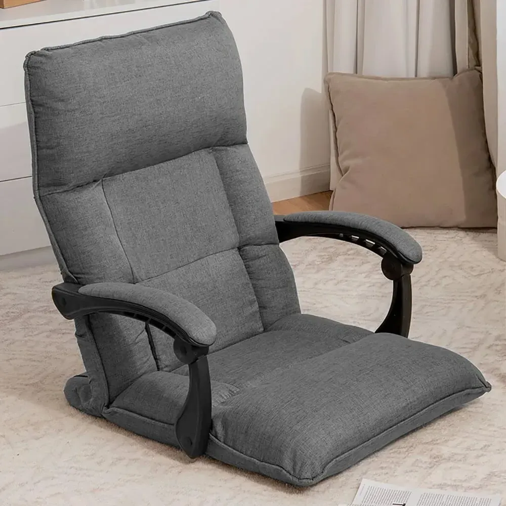 Floor Sofa Chair with Adjustable Backrest - Grey, Linen image