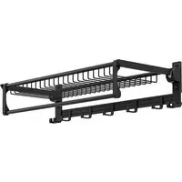 Foldable Bathroom Towel Rack with Storage - Black, Aluminium