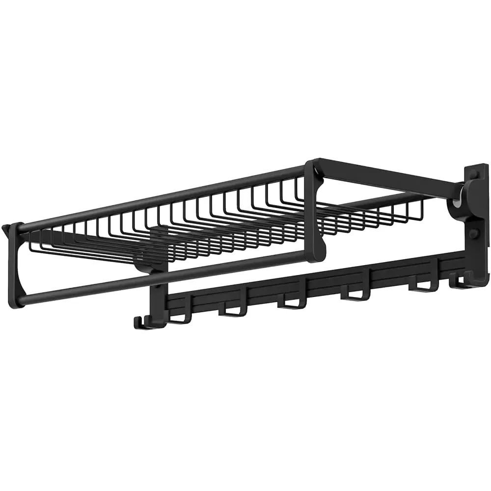 Foldable Bathroom Towel Rack with Storage - Black, Aluminium image