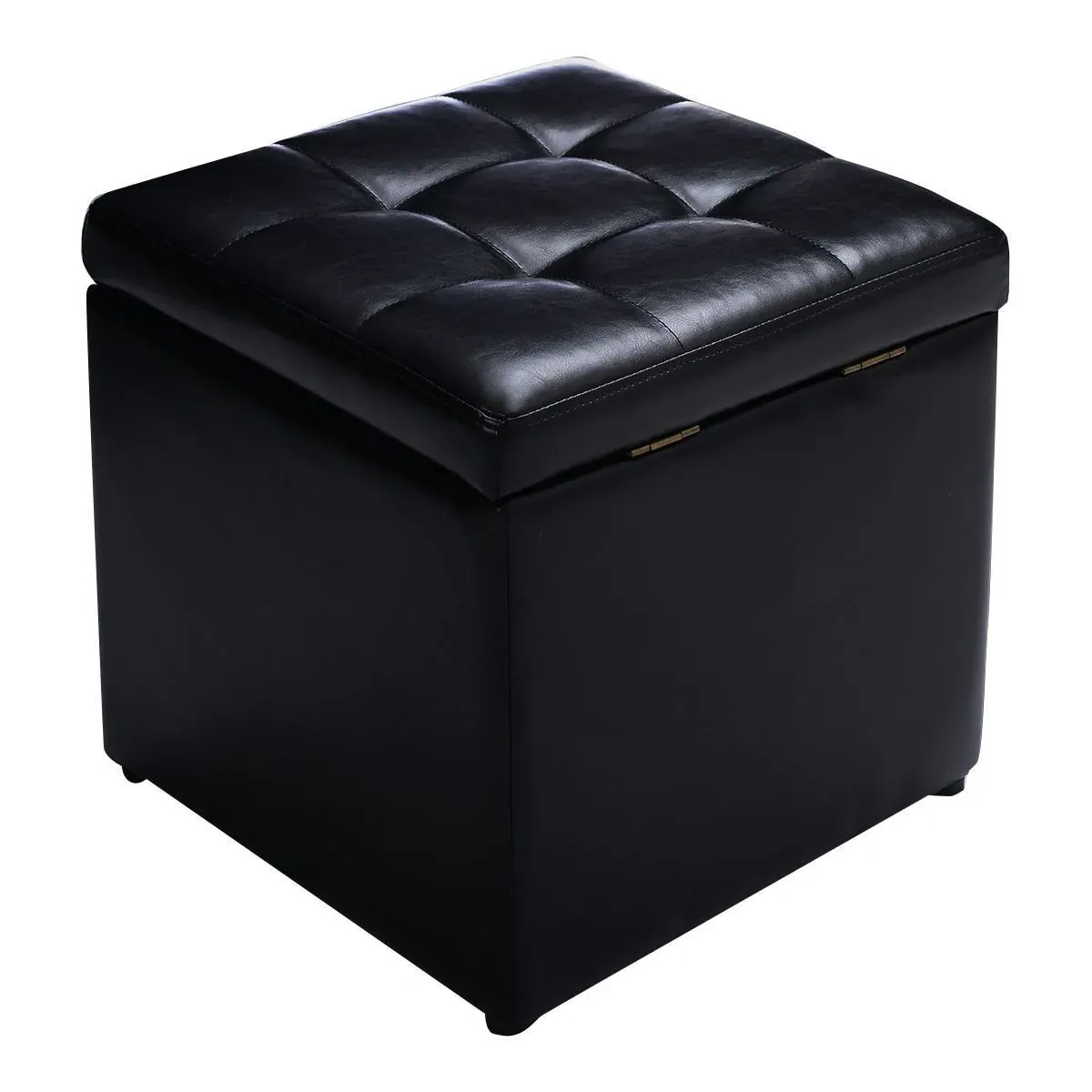 Foldable Cube Storage Ottoman - Black, PU Leather