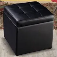 Foldable Cube Storage Ottoman - Black, PU Leather