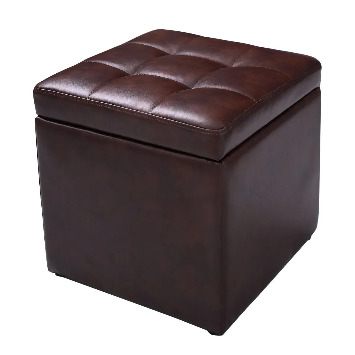 Foldable Cube Storage Ottoman - Brown, PU Leather