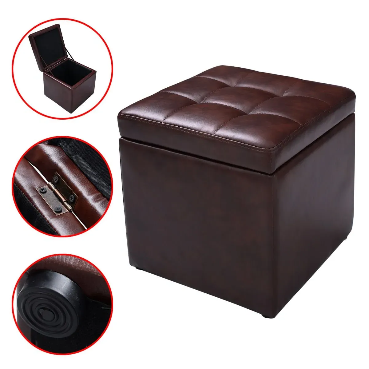 Foldable Cube Storage Ottoman - Brown, PU Leather