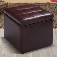 Foldable Cube Storage Ottoman - Brown, PU Leather