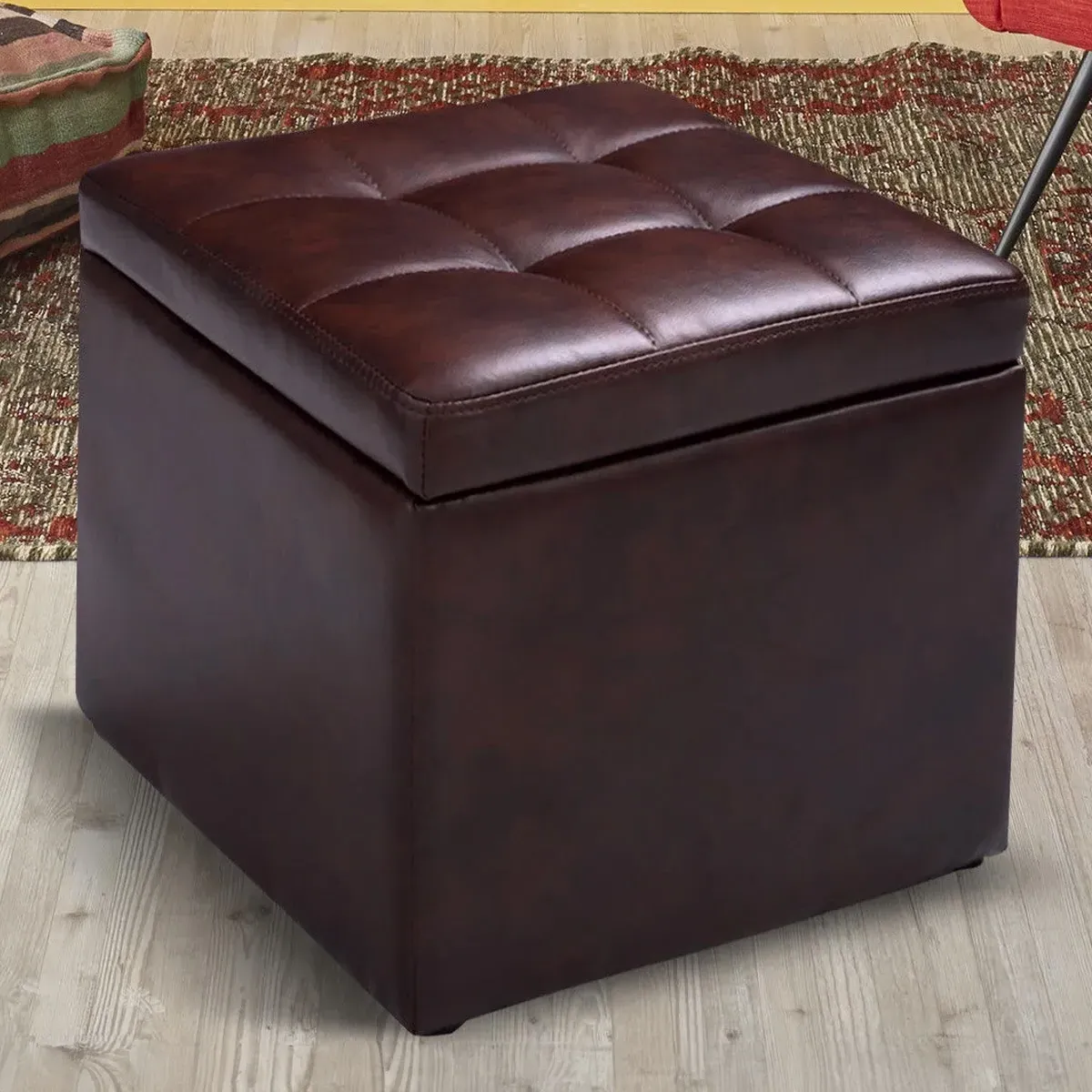 Foldable Cube Storage Ottoman - Brown, PU Leather