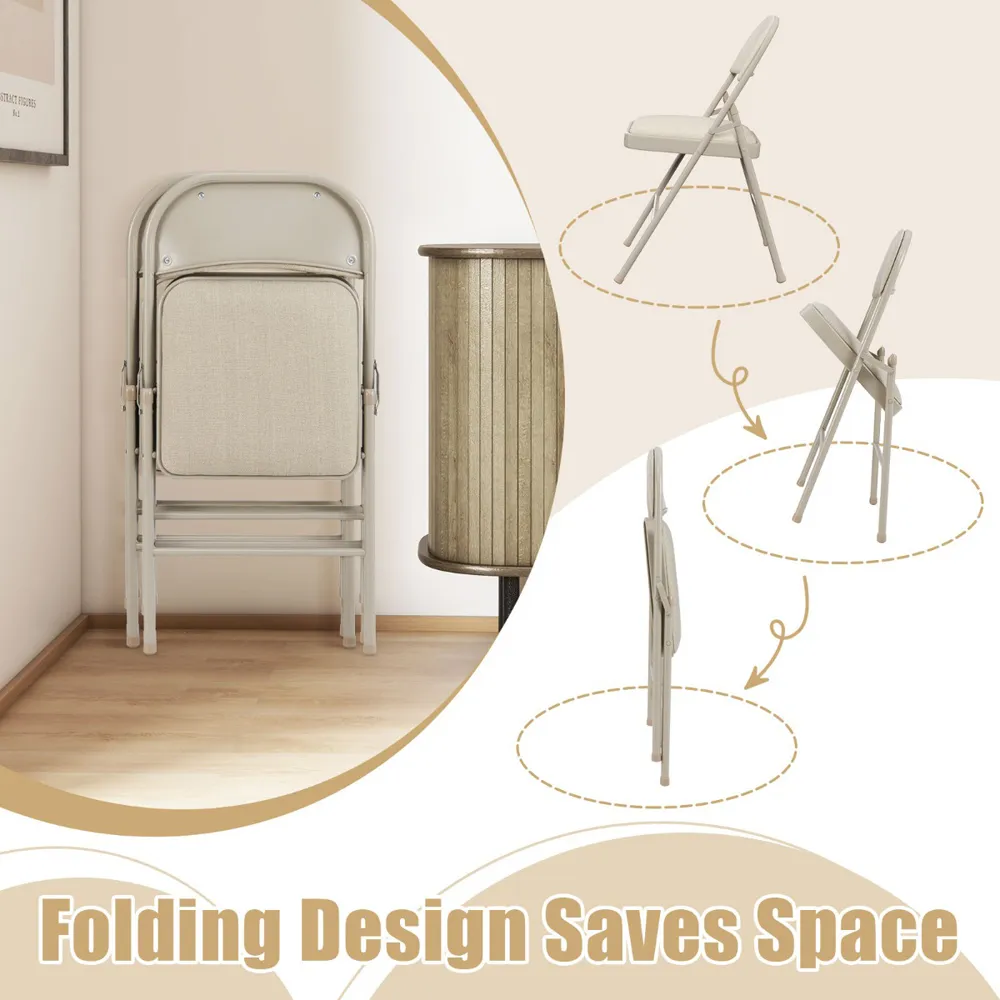 Foldable Padded Chair 4 Pack - Beige