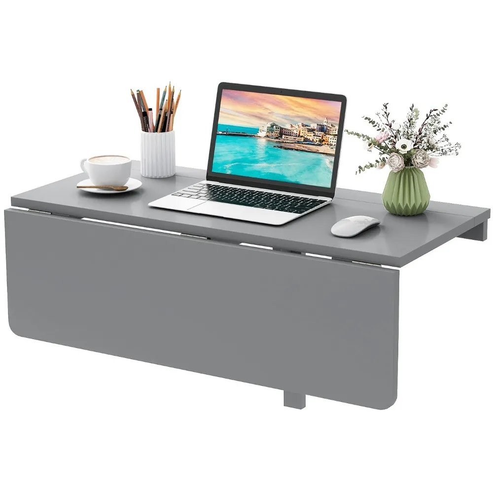 Foldable Wall Mounted Drop Leaf Writing Desk - Grey