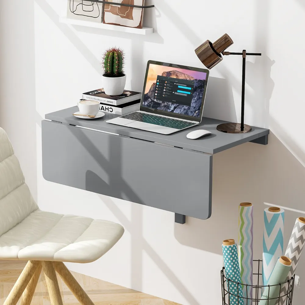 Foldable Wall Mounted Drop Leaf Writing Desk - Grey