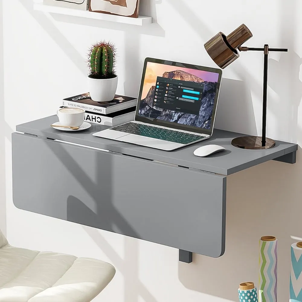 Foldable Wall Mounted Drop Leaf Writing Desk - Grey image