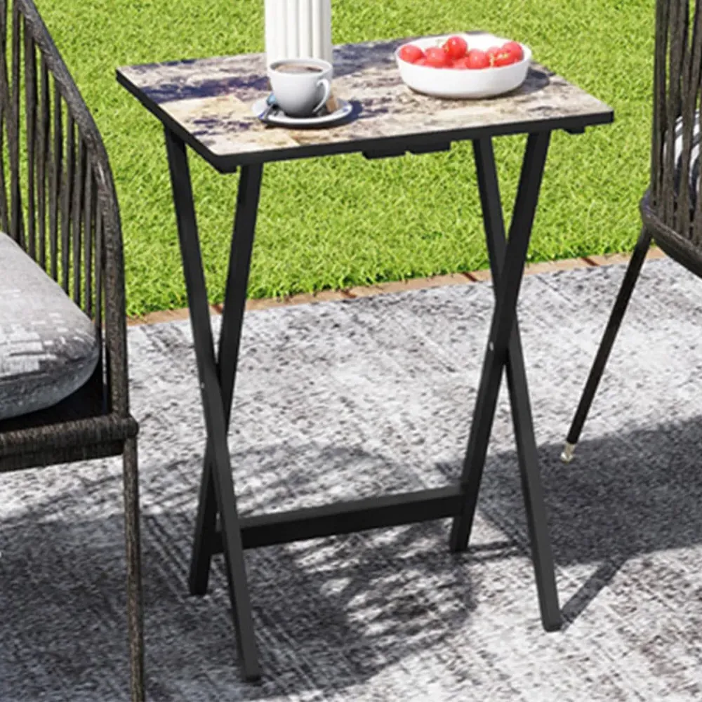 Folding Rectangular Snack Table Set with Storage - Black