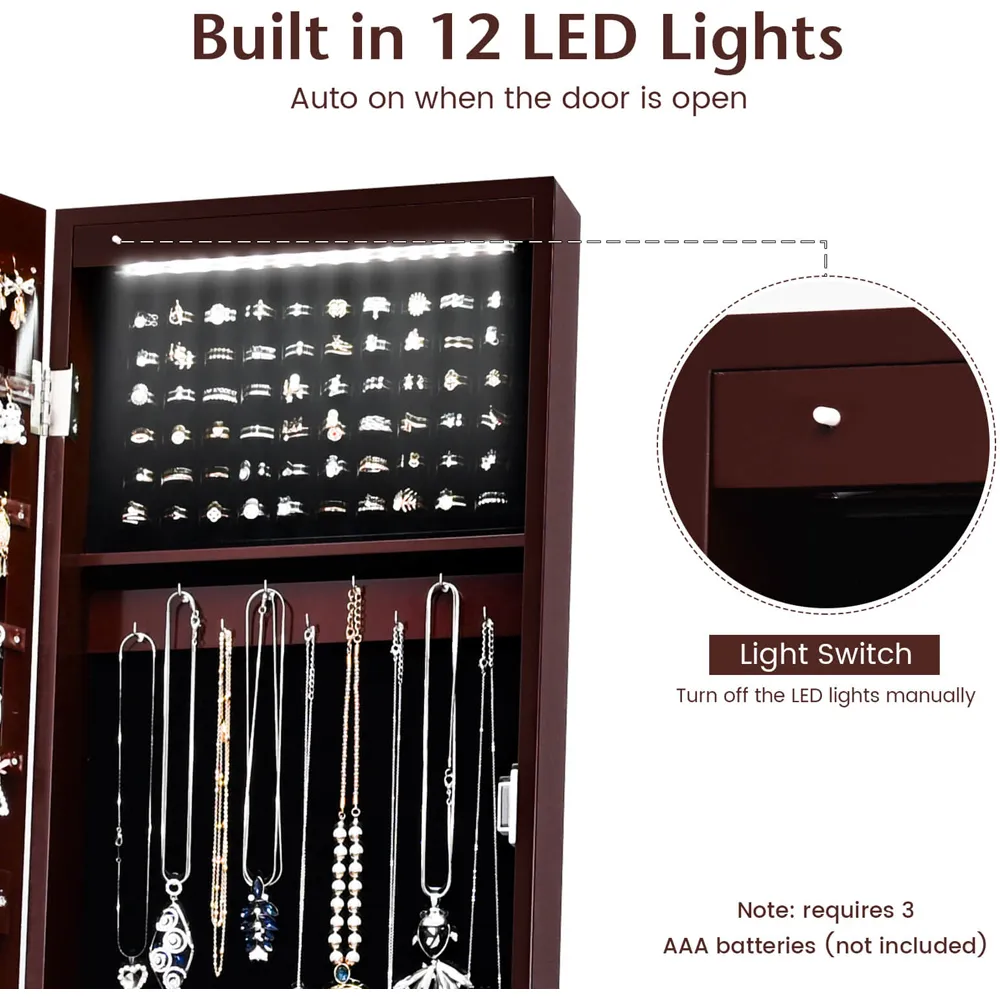 Freestanding Mirror with Jewellery Cabinet - Coffee, MDF