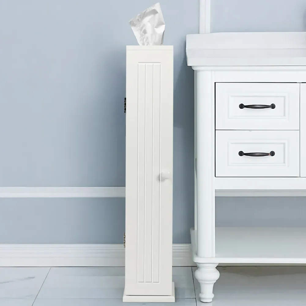 Freestanding Toilet Paper Holder with Storage - White