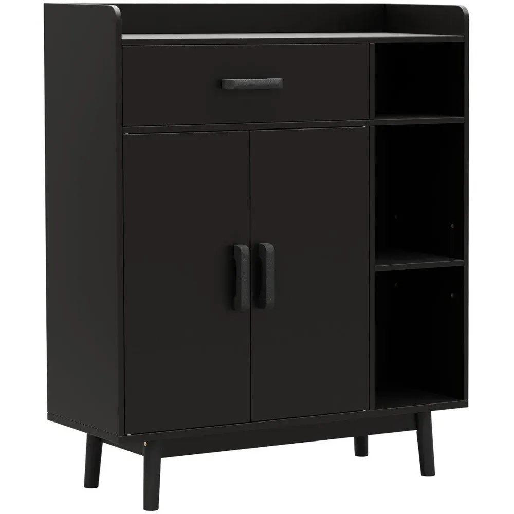 Freestanding Wooden Bookcase with Storage - Black