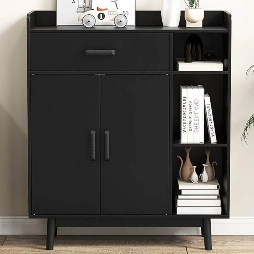 Freestanding Wooden Bookcase with Storage - Black image