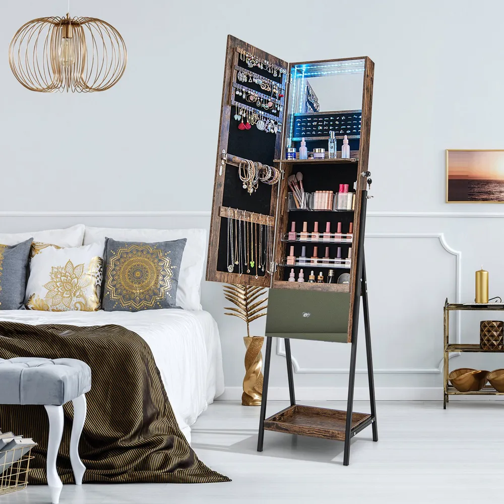 Full Length Mirror Jewellery Armoire with LED - Brown