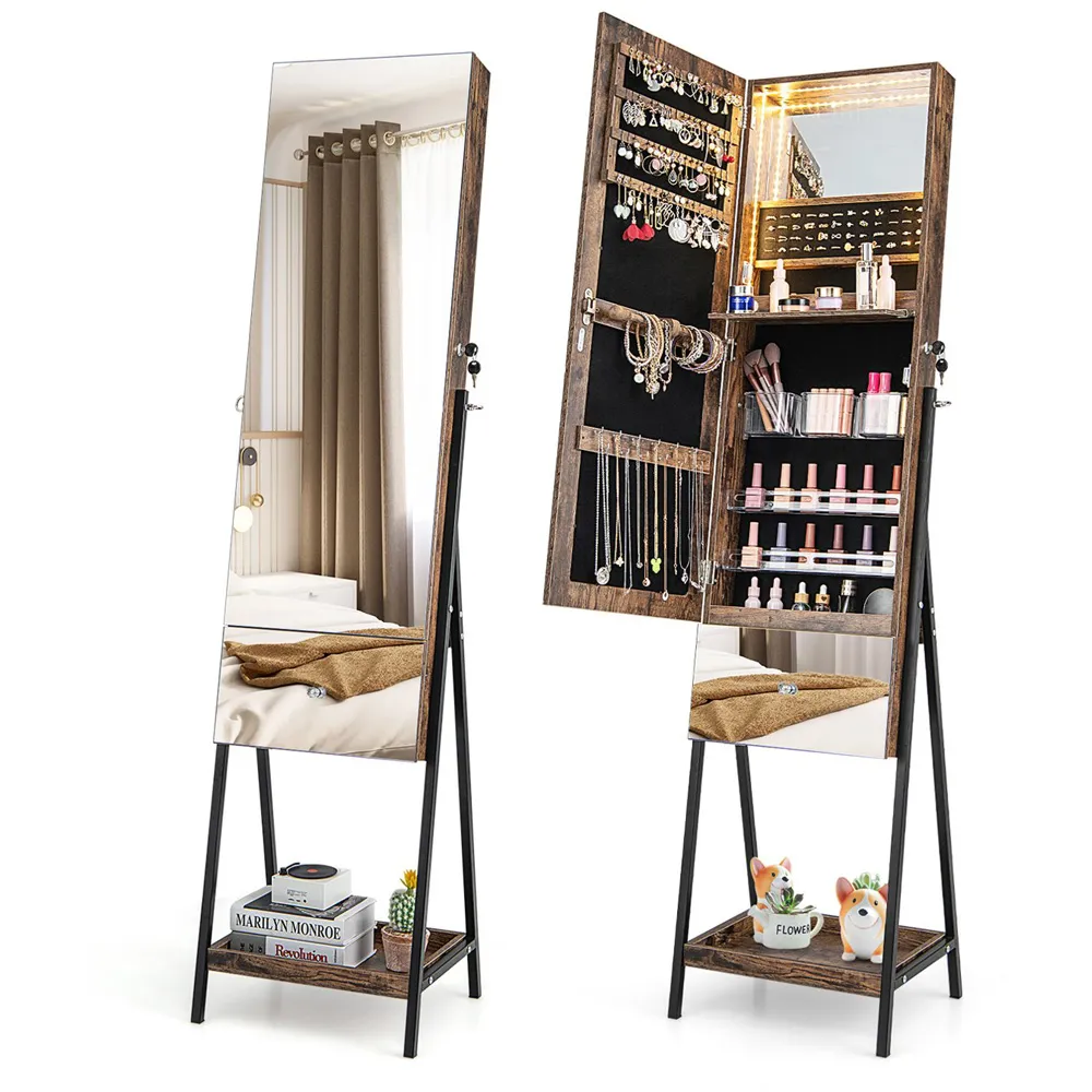 Full Length Mirror Jewellery Armoire with LED - Brown