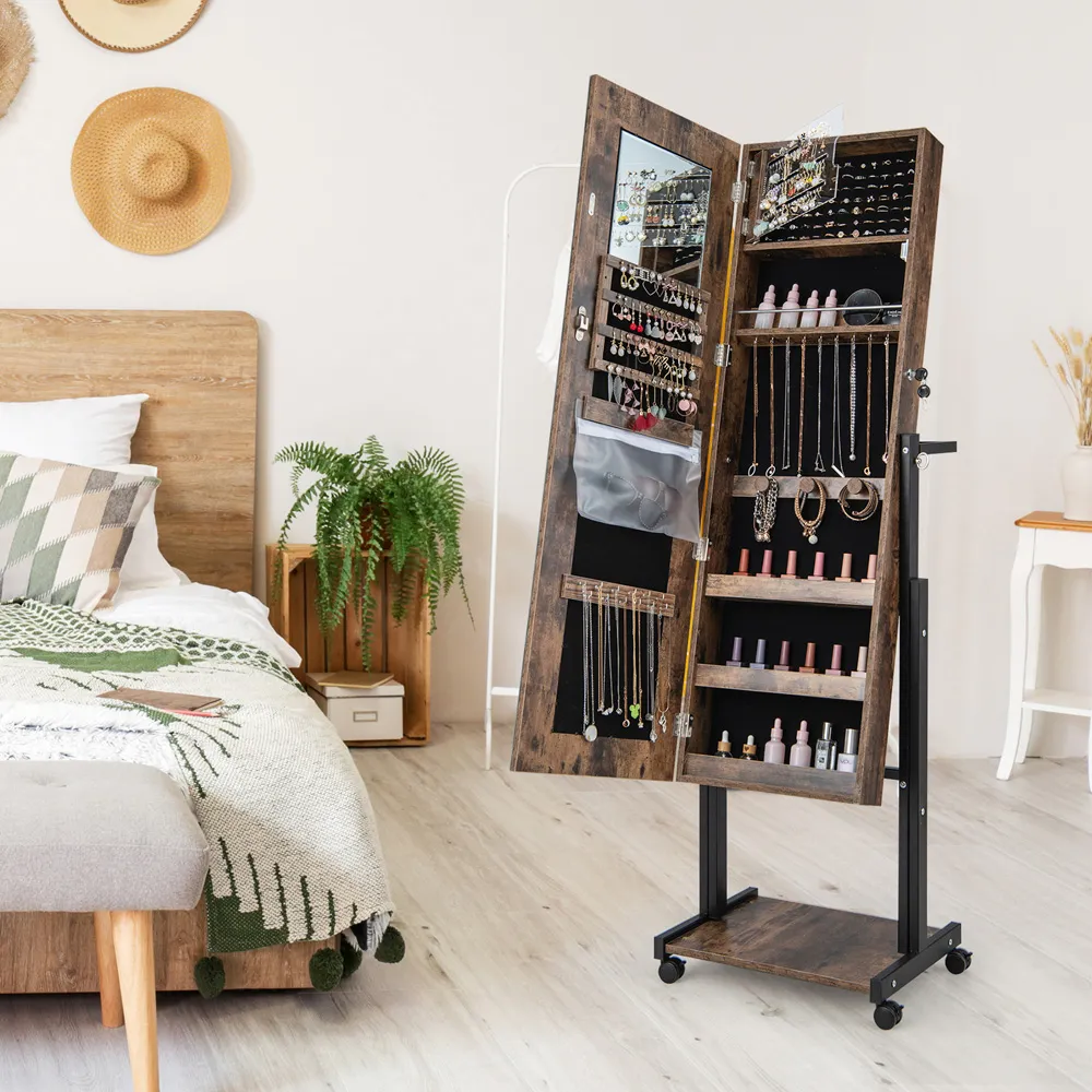 Full Length Mirror Jewellery Armoire with LED - Brown