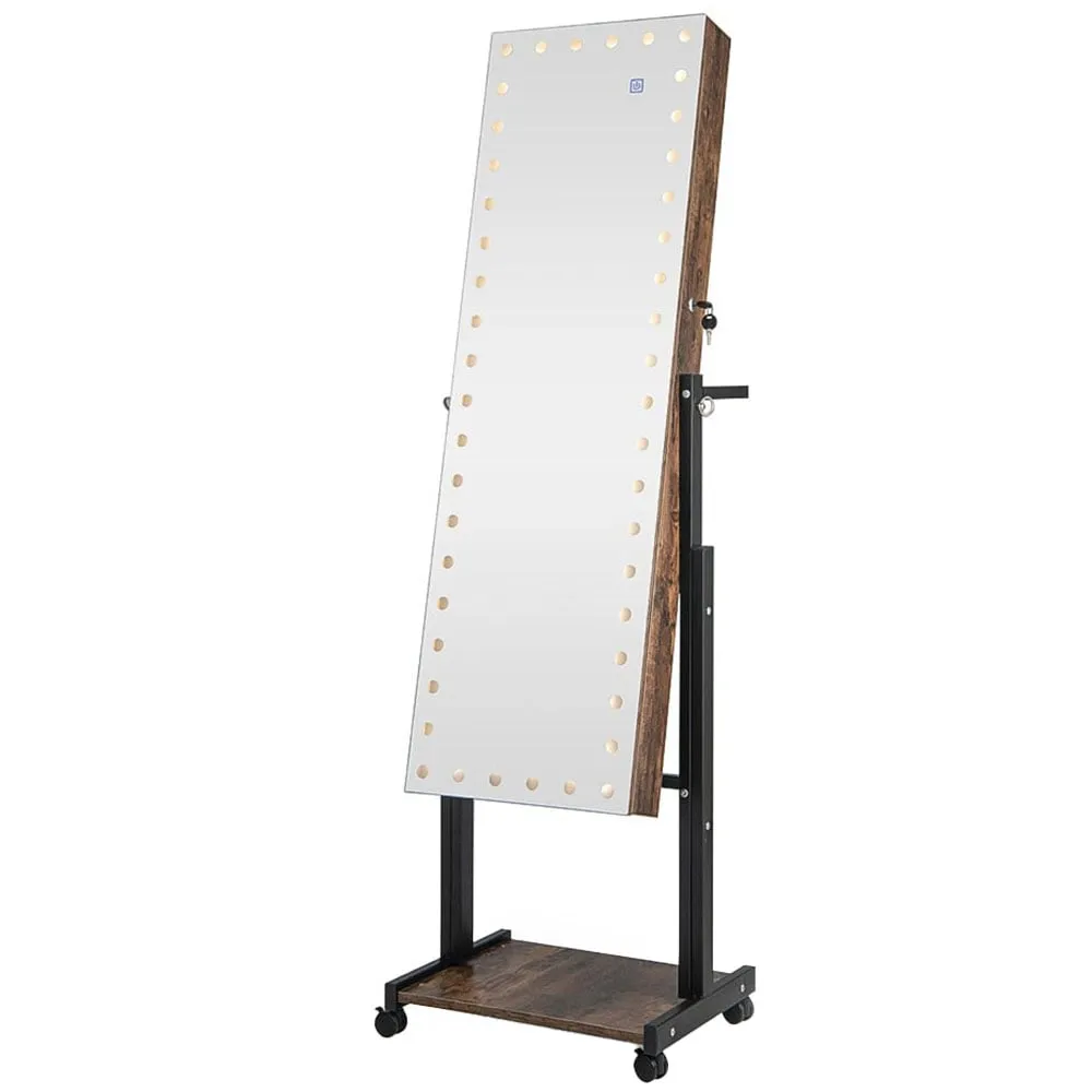 Full Length Mirror Jewellery Armoire with LED - Brown