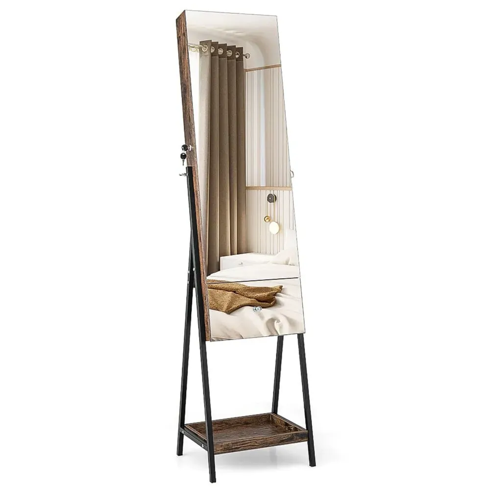 Full Length Mirror Jewellery Armoire with LED - Brown