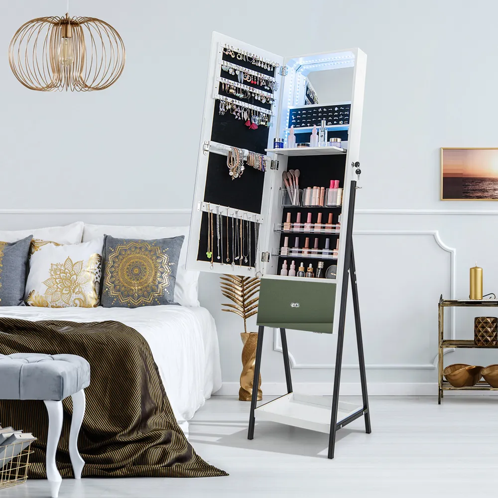 Full Length Mirror Jewellery Armoire with LED - White