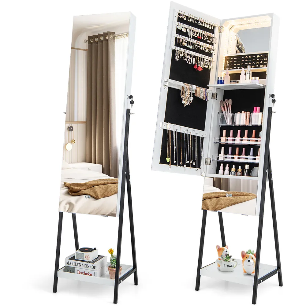 Full Length Mirror Jewellery Armoire with LED - White