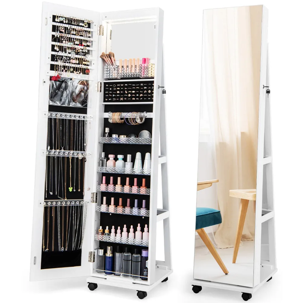Full Length Mirror Jewellery Armoire with LED - White
