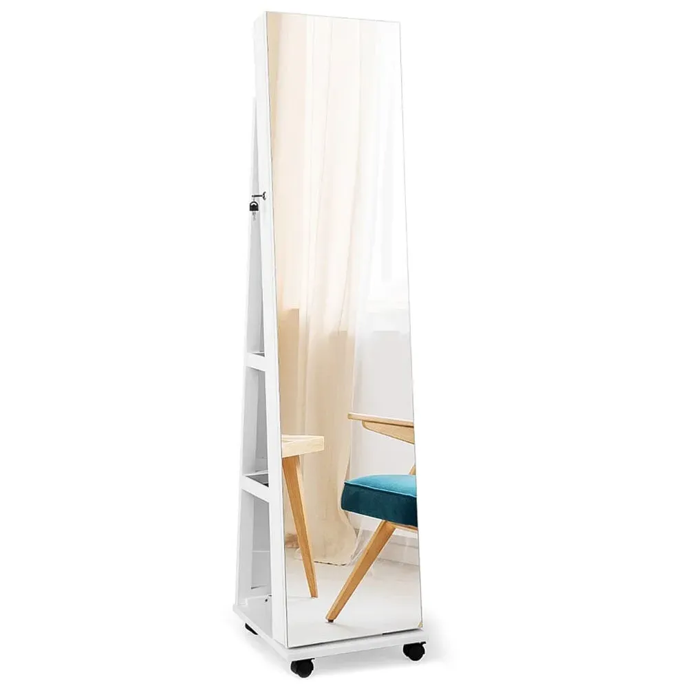 Full Length Mirror Jewellery Armoire with LED - White
