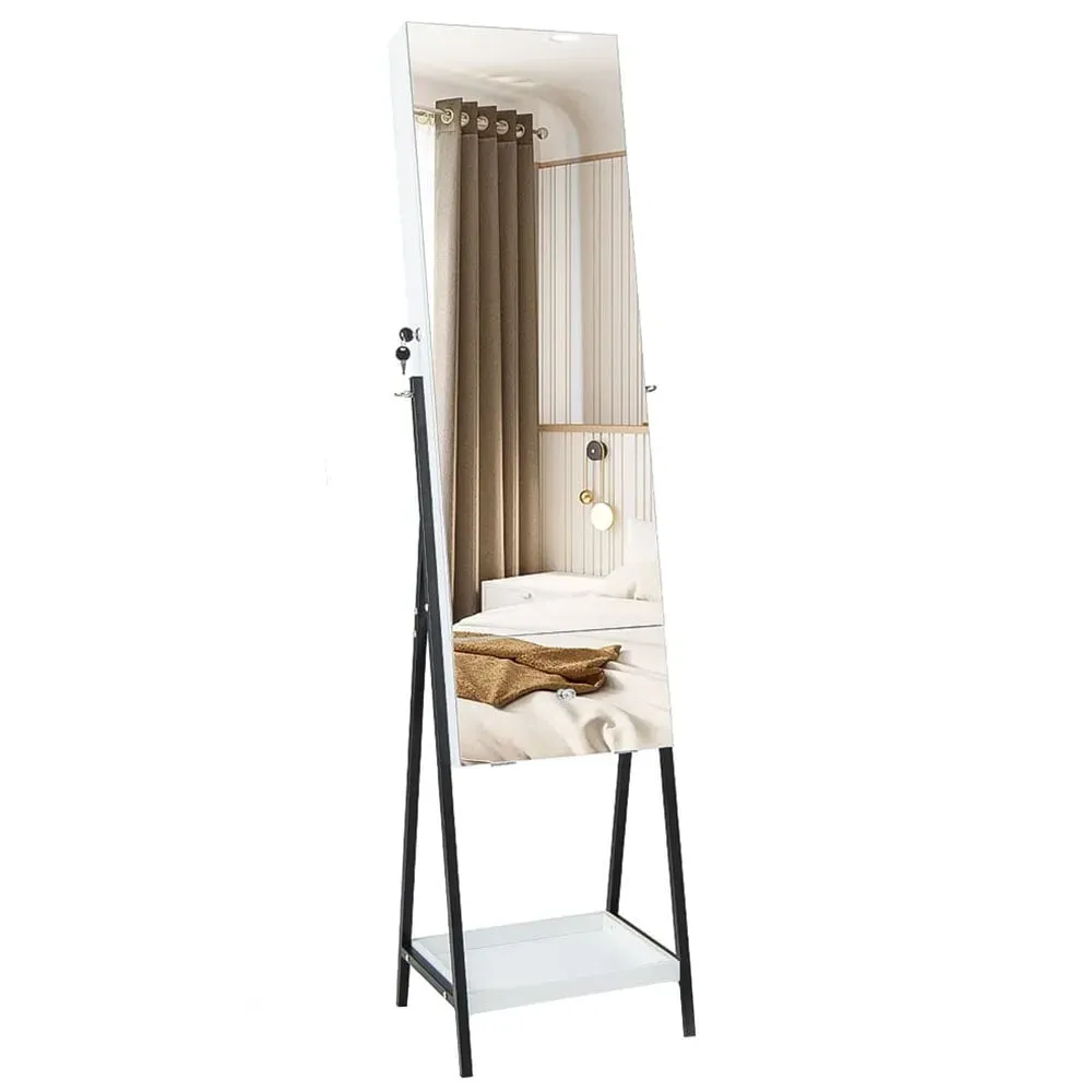 Full Length Mirror Jewellery Armoire with LED - White image