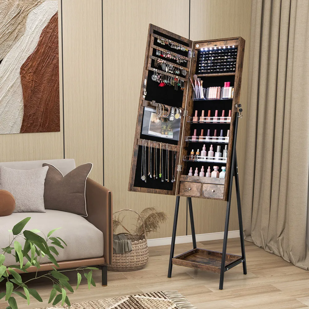 Full Length Mirror Jewellery Cabinet with LED - Brown