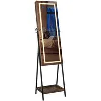 Full Length Mirror Jewellery Cabinet with LED - Brown